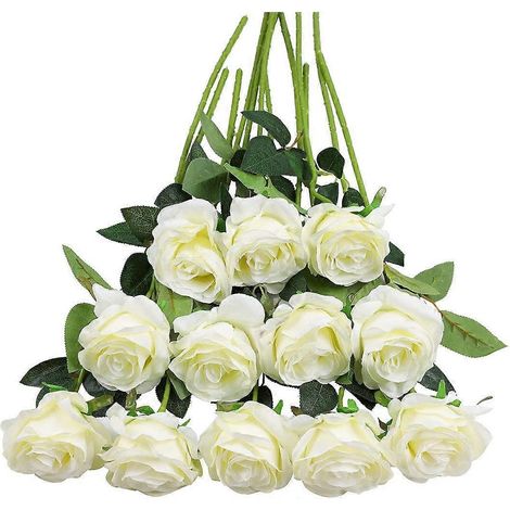 Set mit 12 künstlichen Rosen, dekorative Seidenblumen mit einem einzelnen 50 cm langen Stiel, realistische Blumen für