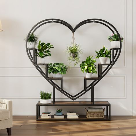 Porte-Plantes Forme Cœur 138cm - 8 Étagères avec Lampes LED de Culture - Support Fleurs Métal et Bois - Déco Salon Balcon Entrée (1/5)