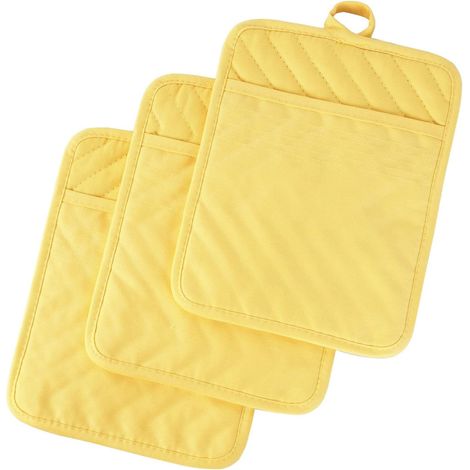 Lot de 3 maniques de cuisine résistantes à la chaleur, dessous de plat isolants en coton pour plan de travail, maniques avec poches (1/5)