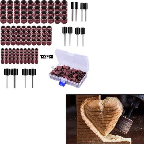 132-teiliges Set – Schleiftrommel-Set – Schleifring-Set – Einfache Montage – Inklusive Box – Geeignet für Heimdekoration, Kunstprojekte und Holzbearbeitung (1/5)