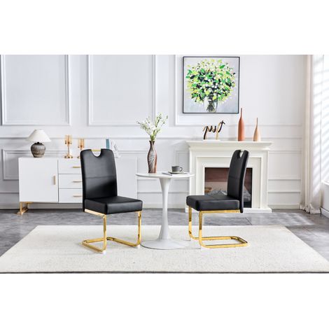 Juego de 2 sillas de comedor negras de PU, respaldo ergonómico y patas antideslizantes,56x43x97cm (1/5)