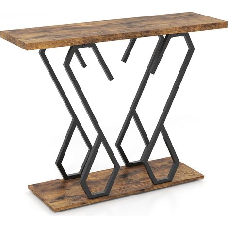 COSTWAY Faux Marble Console Table Foyer Table with Adjustable Foot Pads-Coffee (1/5)