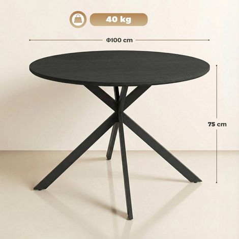 Table ronde industrielle pour 4 personnes, piètement acier robuste, pour salle à manger, noir, plateau design et structure stable, style contemporain (1/5)