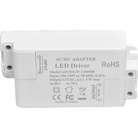 12V 0,5A 6W LED-Netzteil, Konstantspannungstransformator, 100-240V AC 0,35A Eingang, 12V DC Ausgang, wasserdichter Treiber für LED-Streifen (Modell Q-6W/AD150GW-1200500) (1/5)