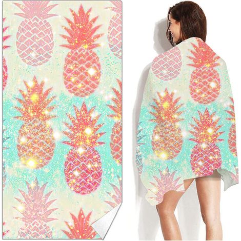 1 Serviette de plage microfibre double face motif ananas 80x160cm absorbante séchage rapide piscine bain (1/5)