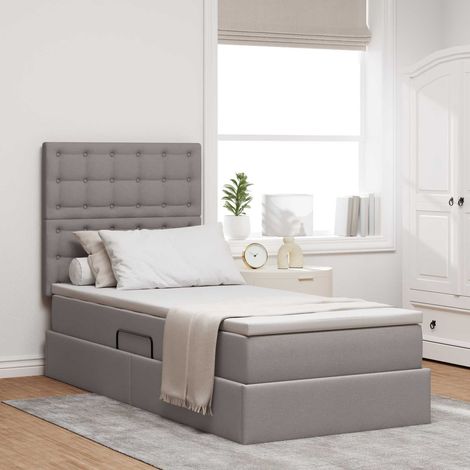 vidaXL LED-Speicherbett mit Matratze Taupe 90 x 200 cm Stoff (1/5)