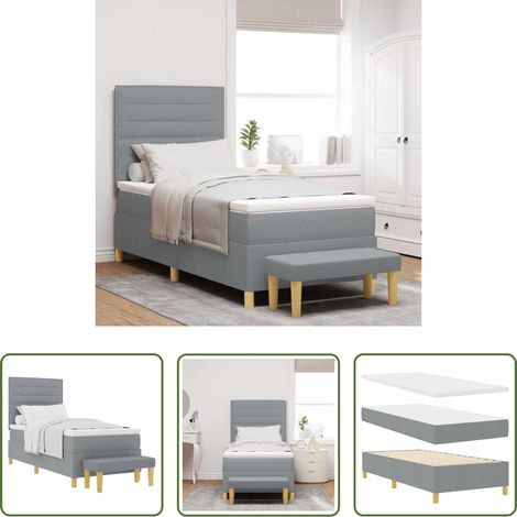 vidaXL Cama tipo Box Spring con cojín Gris claro 200 x 90 cm tela (1/5)