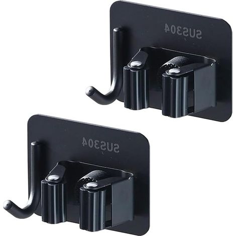 CCYKXALot de 2 supports muraux en acier inoxydable avec crochet pour balai de cuisine, salle de bain, buanderie, jardin, garage, noir (1/5)