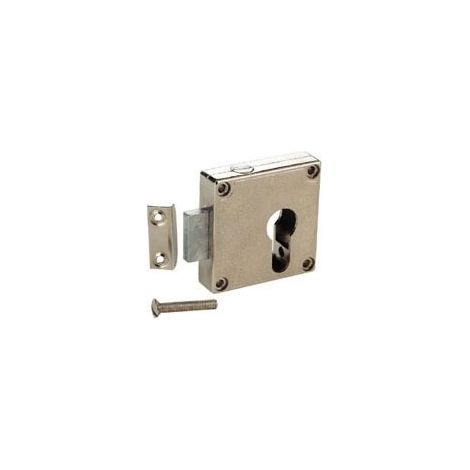 Serrure à plaquer demi-cylindre européen – Boîtier nickelé – Sens réversible – Entraxe 40 mm – Livrée avec vis de fixation – Junie (1/2)