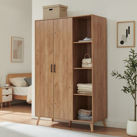 Kleiderschrank Norg 191x120x52 cm 2 Türen 8 Fächer Eicheoptik [en.casa] (1/5)
