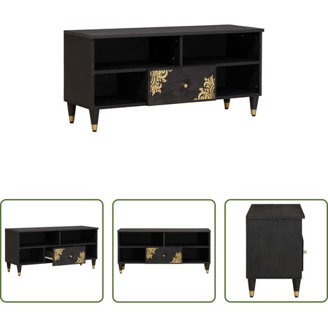 vidaXL Wohnzimmerregal -  TV-Schränk mit Regal Schwarz 100 x 33 x 46 cm Massivholz Mango (1/5)