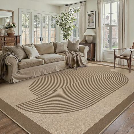 Tapis Exterieur Resistant Pluie 200x300cm Salon Extérieur Terrasse Beige Antidérapant Lavable Grand Carpet Jardin Balcon Descente de Lit Salle a Manger Moderne Jute Aspect Rug (1/5)