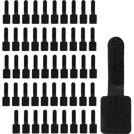 50 Pièces Attache Cable Management Bureau, Serre Câbles Auto-Agrippantes Réglables 30x90mm Noir, Organisateur de Fils Flexible pour PC, TV, Ordinateur Portable et Ethernet, Rangement Sous Table (1/5)