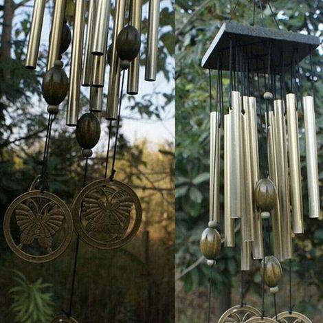 Carillon à vent extérieur avec papillon en acier inoxydable, 12 cloches tubulaires pour la sérénité du jardin (1/4)