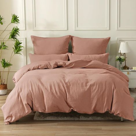 1 Parure de lit, Housse de couette, Gaze de coton, 240x260 cm, Fermeture éclair, 2 Taies d'oreiller, 65x65 cm, Adulte