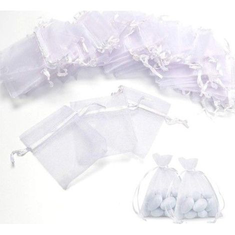 Pochettes cadeaux mariage - 100 pièces - Blanc - 7 x 9 cm - Fait main - Matériau durable - Idéal pour bijoux (1/5)