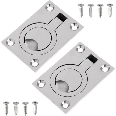 2 PACKS Loquet de Plancher de Bateau Poignée de Traction à Anneau en Acier Inoxydable Trappe de Pont Pour Bateau Dériveur Yacht Etc Accessoires Marins 62x44MM