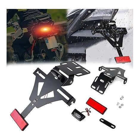 Support De Plaque Moto Universel Porte Immatriculation D'Immatriculation Réglable avec Feu Arrière Et Réflecteur (1/5)