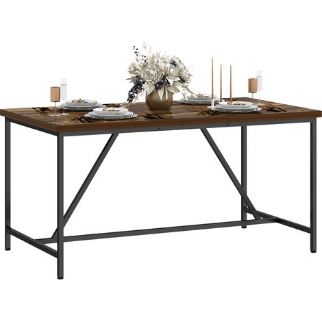 Table de salle à manger rectangulaire pour 6 personnes, style industriel, avec pieds réglables en bois et acier, idéale pour la salle à manger, le salon ou le bureau, 150 x 80 x 75 cm, marron