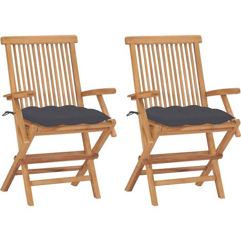 Lot de 2 Chaises de jardin avec coussins - Chaises d'extérieur pour terrasse/jardin anthracite Bois de teck BV409383 - BonneVie (1/5)