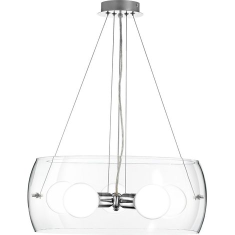Merano Joliet Plafonnier 5 Lumières Cylindrique Suspension Aluminium Chrome Verre Clair LED E27