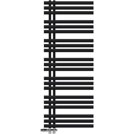 LuxeBath Radiateur de Salle de Bain Iron EM 600x1600 mm Noir Mat Raccord Latéral au Bas avec Garniture de Raccordement Forme Passage au Sol et Thermostat, Sèche-Serviettes avec Kit de Montage Mural (1/5)