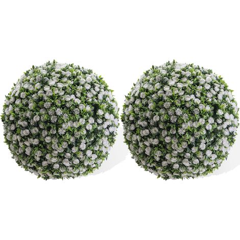 2 Boules De Buis Artificielles Décoratives Avec Fleurs De Roses - ø 55 cm 50cm & 45 cm, Résistantes Aux UV-Incl. Chaînes De Suspension Et Attaches - Pour Jardin (1/5)