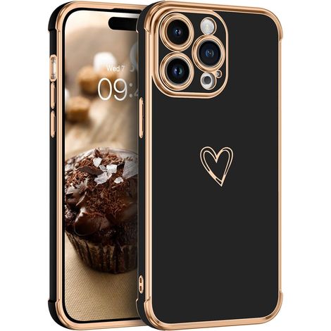 CUSTODIA PER APPLE IPHONE 14 PRO NERO ORO CUORE RESISTENTE A2890 (1/5)