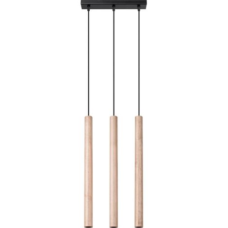Lámpara colgante Vacu 3 luces, madera natural (1/5)