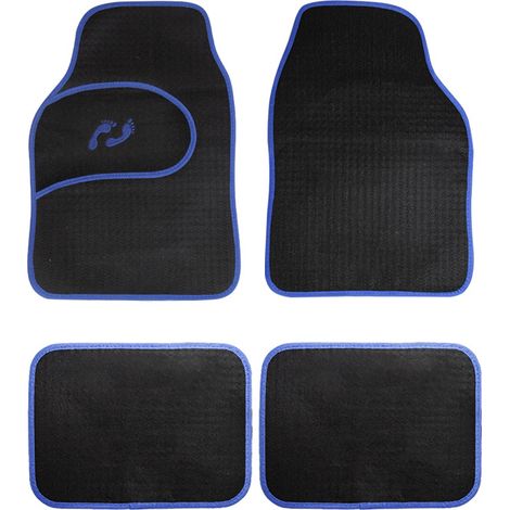 Ensemble de quatre tapis de sol universels pour voiture, style daim, antidérapants et anti-poussière, en PVC, modèle universel, 250 grammes. (Bleu)