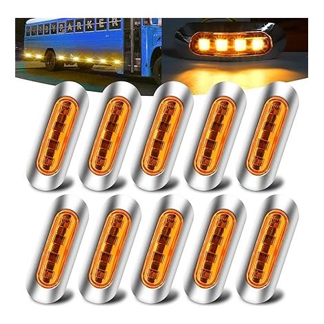 SHINING HOUSE 10 Stück Ambra Seitenmarkierungsleuchten, LED-Seitenmarkierungsleuchten DC 12 V–24 V, wasserdichte Positionsanzeige mit Chromblende für LKW, Bus, Anhänger, Wohnwagen, Bootsdeck