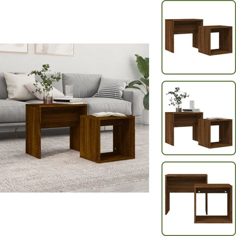 Tables basses gigognes 2 pcs chêne marron bois d'ingénierie - Table Basse Gigogne - Meuble Salon - Table D'appoint - Set De Tables - Table Ronde (1/5)