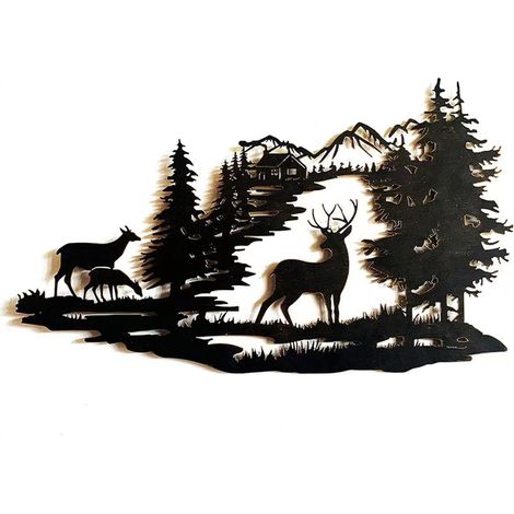 Décoration murale en métal avec vue sur la montagne.  art mural, moderne, abstrait, minimaliste, nature, forêt, décoration murale, salon, chambre, jardin (1/3)