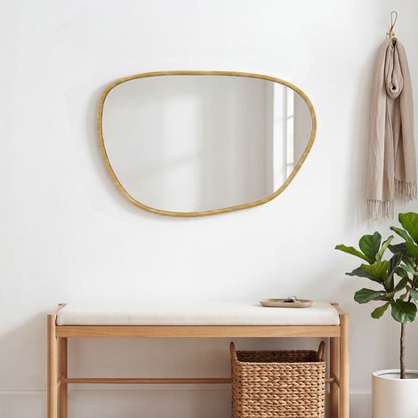 Wandspiegel, asymmetrischer Dekospiegel 90x60cm aus gehärtetem Glas für Badezimmer, Schlafzimmer, Wohnzimmer, Flur, Naturfarbe (1/5)