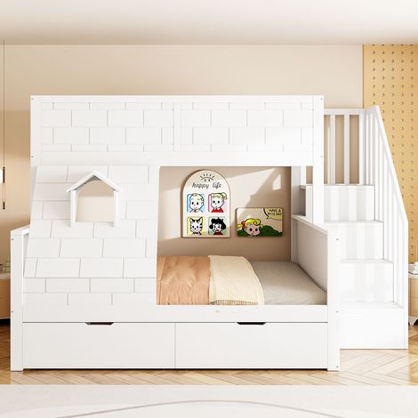 lit enfant superposé rangement 90x200 140x200 blanc OKMYHOME (1/5)