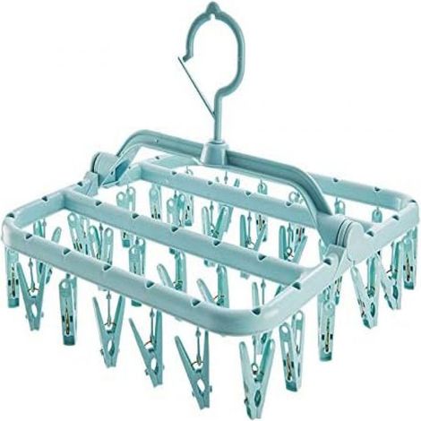 1 perchero para calcetines con 32 pinzas, gancho resistente al viento, rotación de 360°, plegable, para lavandería y uso en exteriores. (1/5)