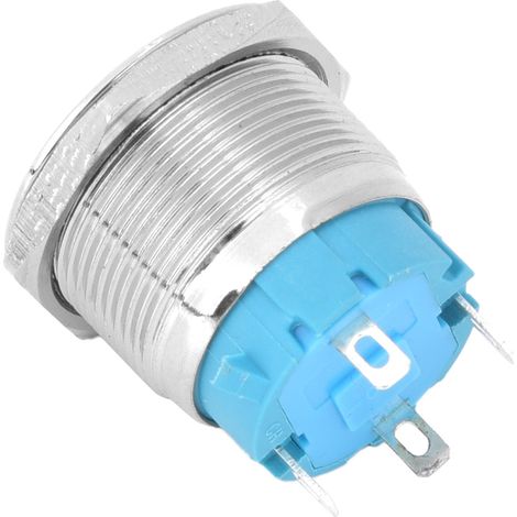 Vente par lot de 2 unités : Interrupteur à bouton-poussoir métallique à 4 broches, à tête plate, 1224 VCC, 22 mm, à réarmement automatique, avec indicateur d'alimentation, bleu. (1/5)