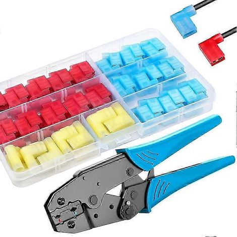 Ensemble de 81 connecteurs à fourche coudés avec pince à sertir pour déconnexion rapide des cosses à drapeau + outils de sertissage électrique haute fréquence (1/5)