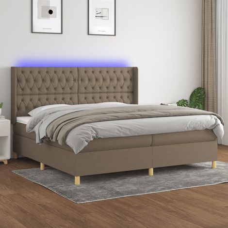 Sommier tapissier et matelas et LED - Sommier pour Adulte et Enfant - Taupe 200x200 cm Tissu BV141064 - BonneVie (1/5)