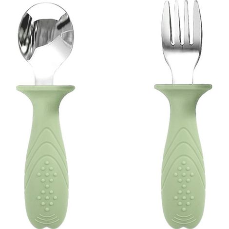 Babybesteck-Set – 2-teilig – Kinderlöffel- und Gabelset – Edelstahl und lebensmittelechtes Silikon – Kinderbesteck-Set (1/5)