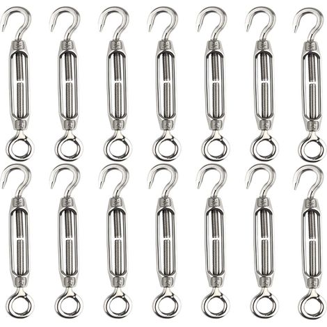 14 pièces tendeur de fil de tendeur M4 crochet et oeil tendeur de tendeur 304 tendeurs en acier inoxydable Tension de corde robuste (1/5)