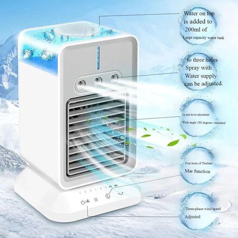 Climatiseur portable, mini ventilateur de refroidissement personnel avec 3 vitesses de vent, climatiseur par évaporation de 300 ml, nano-pulvérisation, alimentation en air grand angle oscillant (1/5)