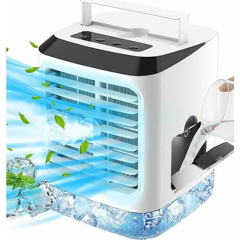 Climatiseurs Mobiles Mini Refroidisseur d'air Silencieux, Ventilateur de Climatiseur Portable 4 en 1 Avec Refroidissement par Eau, Humidificateur, 3 Vitesses de Vent et 7 Couleurs LED