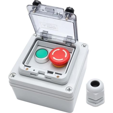 royaluxe -Boîte à boutons-poussoirs Rouge d'urgence + Vert Arrêt momentané Bouton-poussoir avec couvercle de protection IP67 Extéri étanche Interrupt de fonctionnement infaillible Boîte de commutation (1/3)