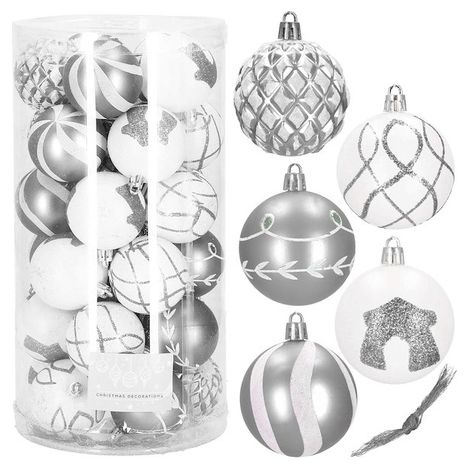 SPRINGOS palline di plastica per albero di Natale 30 pezzi set di palline di Natale 6 cm motivi invernali decorazione per festa di Natale matrimonio.