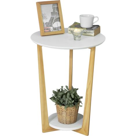 Mesa Auxiliar con 2 Estantes Mesita de Noche Mesa de Café Mesa de Centro Consola H60 cm FBT52-WN SoBuy ES