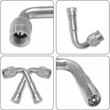 Paquete de 2 adaptadores universales de extensión de vástago de válvula en ángulo de 90 grados de latón para motocicletas y scooters, color plata. (1/4)