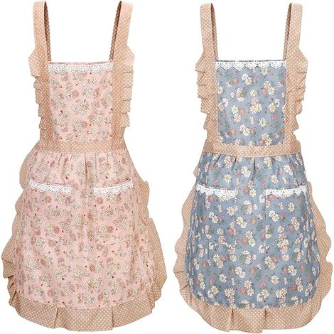 Confezione da 2 grembiuli da donna con tasche, grembiuli con stampa floreale per ragazze, grembiuli morbidi da chef con ampie tasche, adatti per cucinare e preparare dolci in cucina. (1/5)