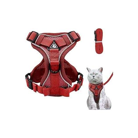 Arnés para gato con correa, ajustable, antiescape, rojo, talla S