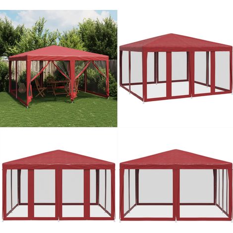 vidaXL Partyzelt mit 8 Mesh-Seitenteilen Rot 4x4 m HDPE (1/5)
